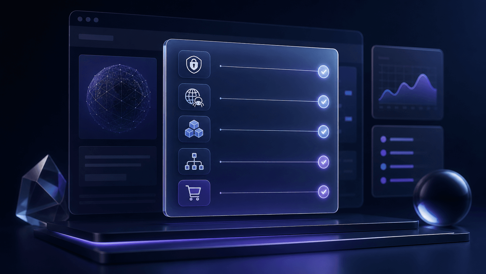 Professional AI agent readiness assessment dashboard reviewing website security, discovery, structure, and commerce signals.